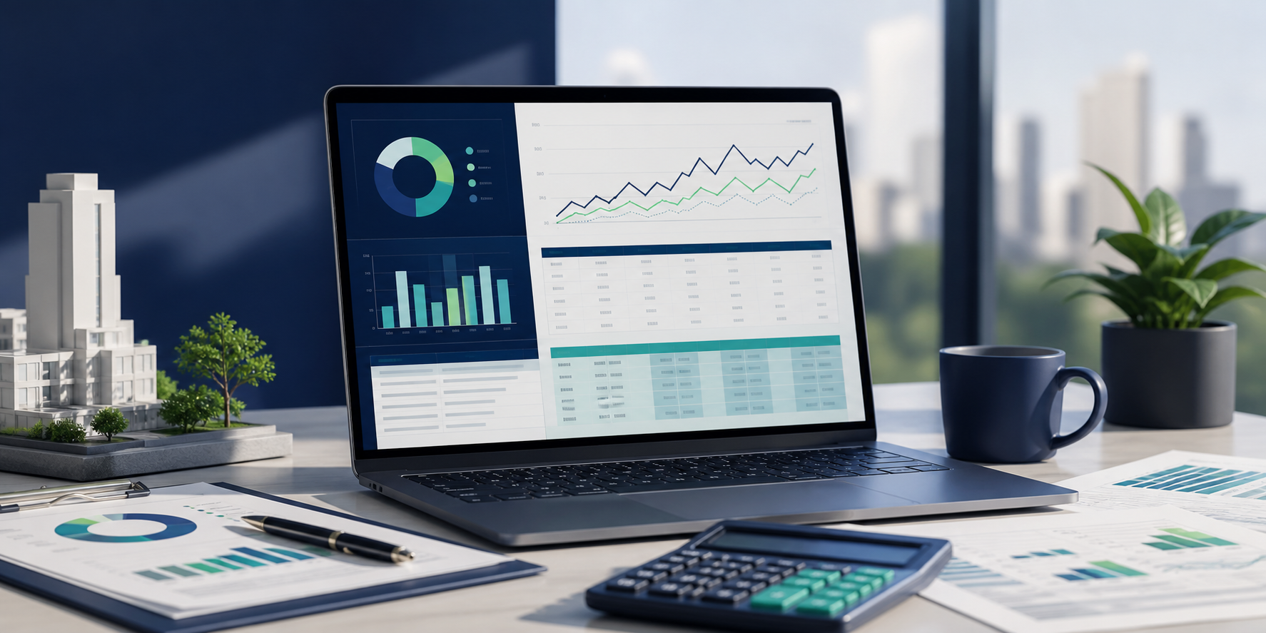 Dashboard financeiro com planilha e gráficos de fluxo de caixa